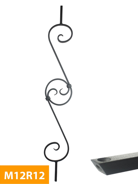 what 12mm Square Double Scroll Panel Rake Baluster - M12R12