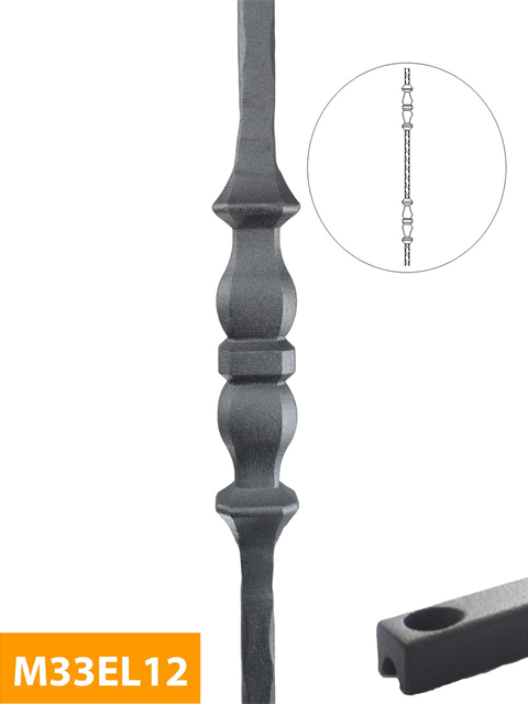 who 12mm Square Extra Long Hammer Forged Double Knuckle Level Baluster - M33EL13