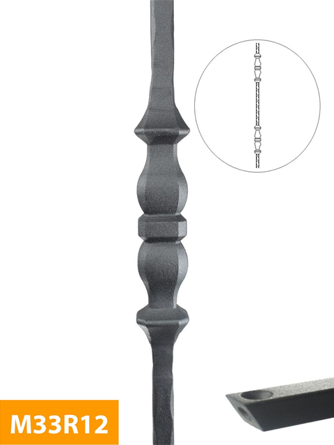 who 12mm Square Hammer Forged Double Knuckle Rake Baluster - M33R12