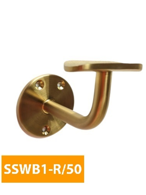 where 80mm Round Handrail Bracket with 50mm Curved Top - SSWB1-R/50 - Brushed Brass