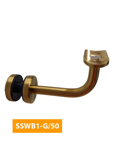 who 84mm Handrail Bracket for Glass with Curved 50mm Top - SSWB1-G/50 - Brushed Brass