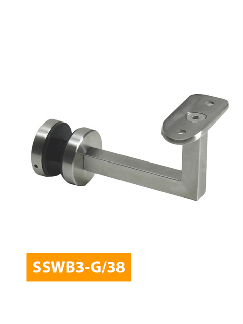 where 84mm Handrail Bracket for Glass with Curved 38mm Top - SSWB3-G/38 (Satin Finish)